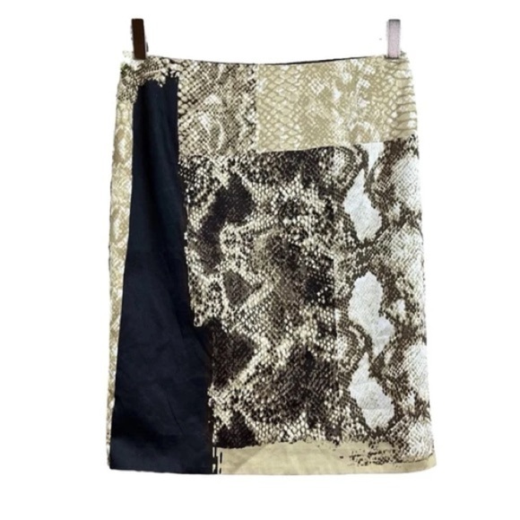 Elie Tahari Animal Snake Print Colorblock Pencil Skirt Beige Brown Black Size 4 - Picture 1 of 6